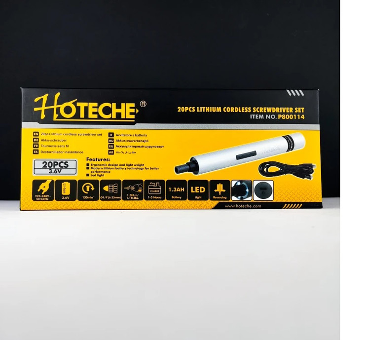 پیچ گوشتی شارژی - باطری 3.6 ولت - ست 20 عددی - برند اصلی Hoteche هوتچ (800114)