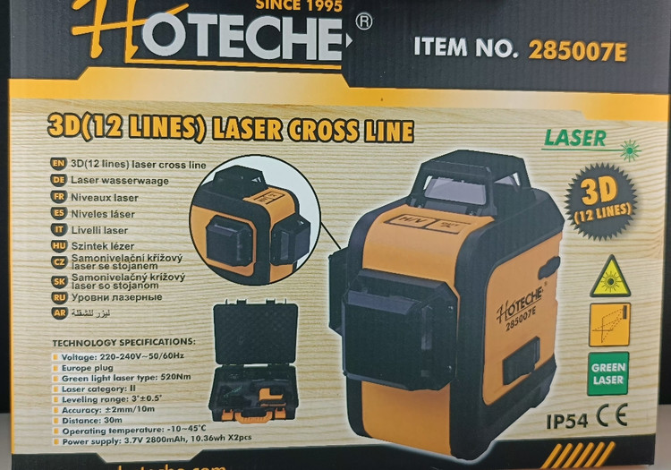 تراز لیزری هوتچ متقاطع کاملاً حرفه ای سه بعدی دارای پایه مگنتی بسیار پر قدرت(12 خط) Hoteche (285007)