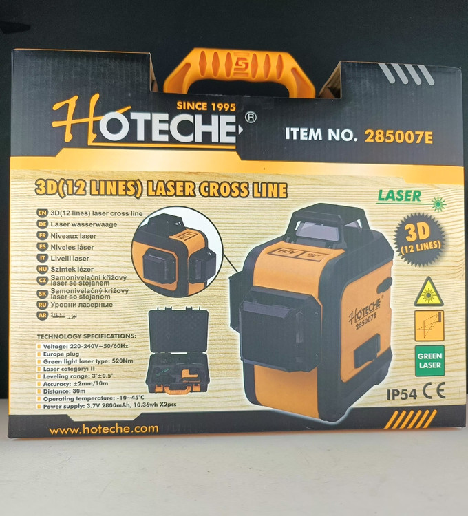 تراز لیزری هوتچ متقاطع کاملاً حرفه ای سه بعدی دارای پایه مگنتی بسیار پر قدرت(12 خط) Hoteche (285007)