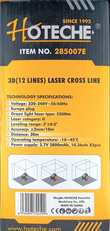 تراز لیزری هوتچ متقاطع کاملاً حرفه ای سه بعدی دارای پایه مگنتی بسیار پر قدرت(12 خط) Hoteche (285007)