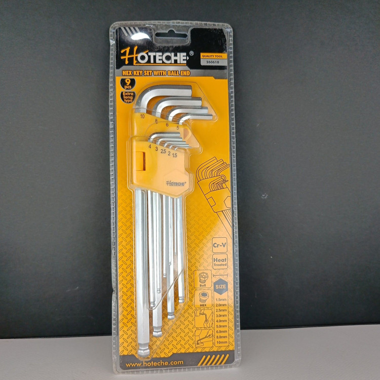 مجموعه 9 عددی آچار آلن شش گوش با انتهای توپی از سایز 1.5 تا 10 میلی متر - برند اصلی Hoteche هوتچ (260610)