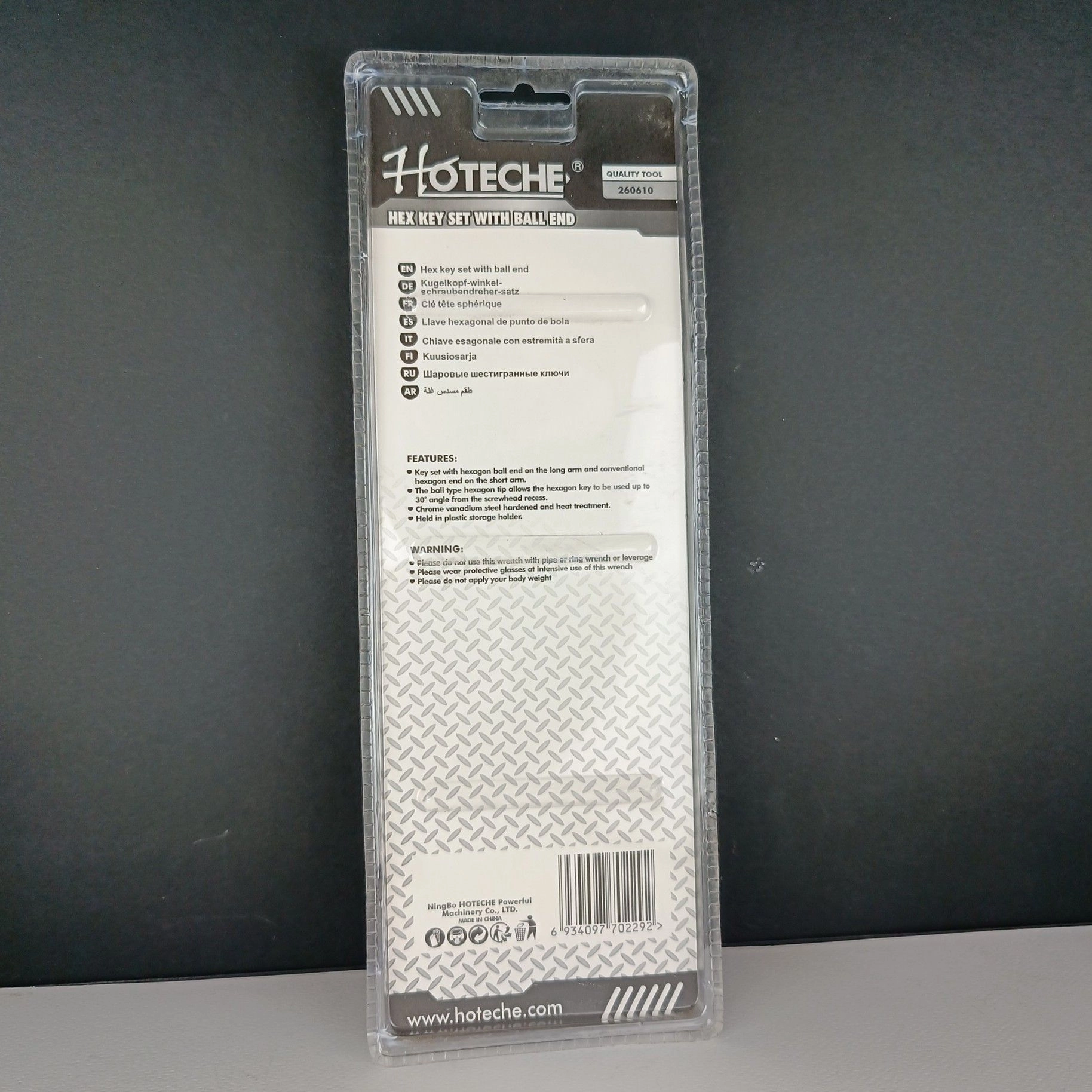 مجموعه 9 عددی آچار آلن شش گوش با انتهای توپی از سایز 1.5 تا 10 میلی متر - برند اصلی Hoteche هوتچ (260610)