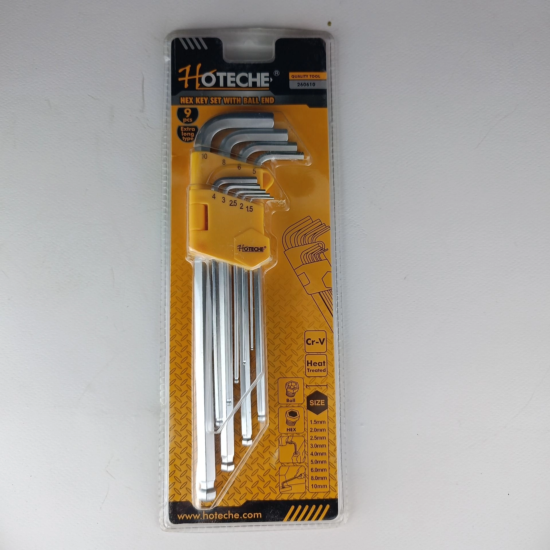 مجموعه 9 عددی آچار آلن شش گوش با انتهای توپی از سایز 1.5 تا 10 میلی متر - برند اصلی Hoteche هوتچ (260610)