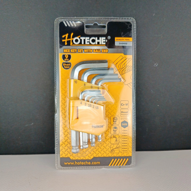 مجموعه 9عددی آچار آلن6گوش با انتهای توپی روکش دار حرفه ای از سایز 1.5 تا10 میلی متر-برند اصلی Hoteche هوتچ (260408)