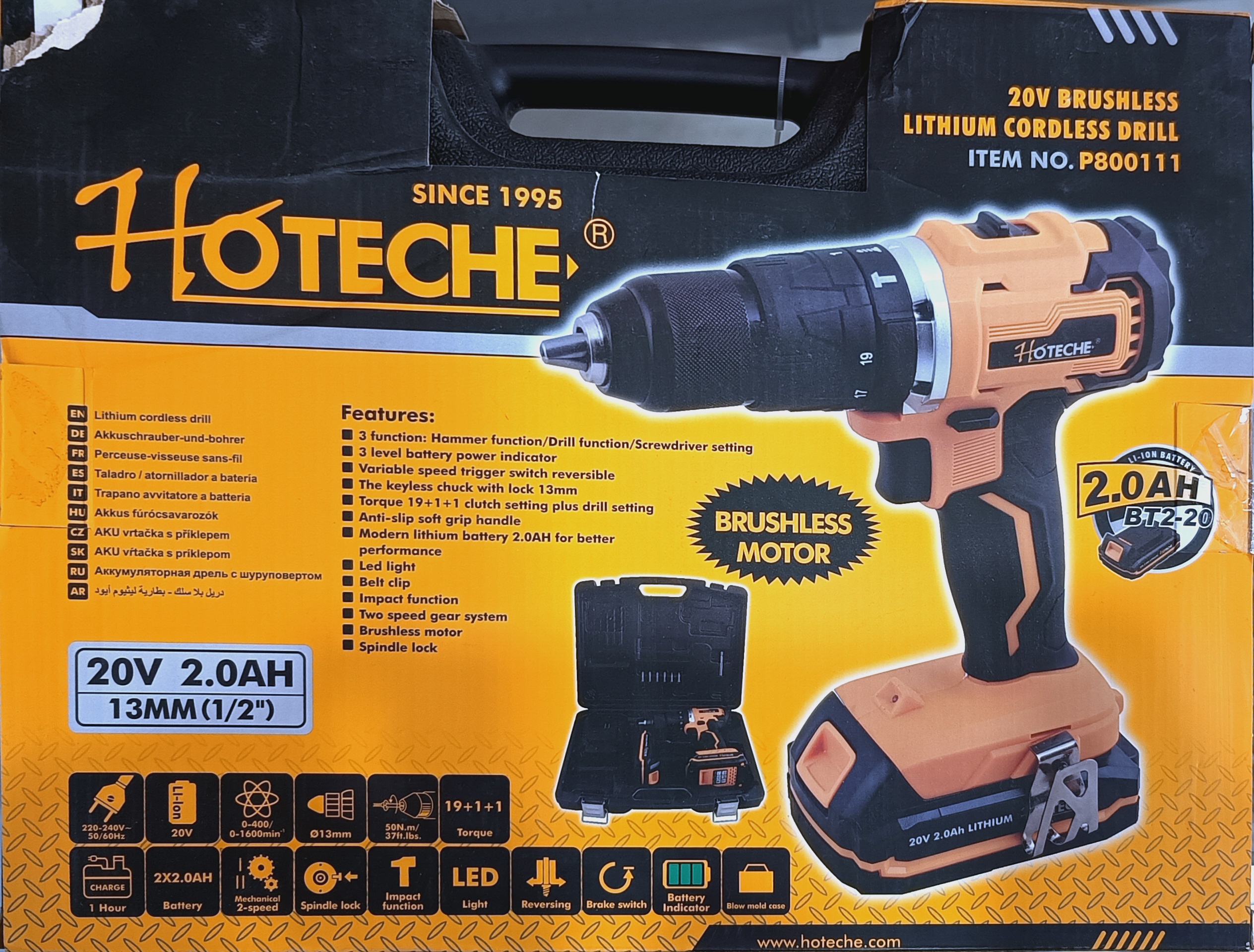 دریل پیچ گوشتی شارژی لیتیومی ۱۸ ولت بدون جعبه دار فوق صنعتی برند اصلی هوتچ کد محصول (800111)