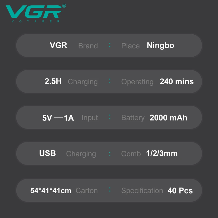 VGR V-906 Professional Hair Trimmer with 9000 RPM, DLC Ceramic Blade and 2000 mAh Battery