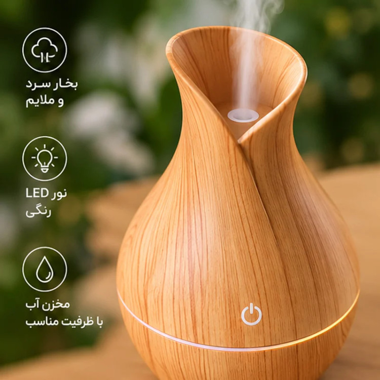 رطوبتساز و بخور سرد اولتراسونیک آروماتراپی ۲۰۰ میلیلیتر – طراحی کوزهای با نور LED