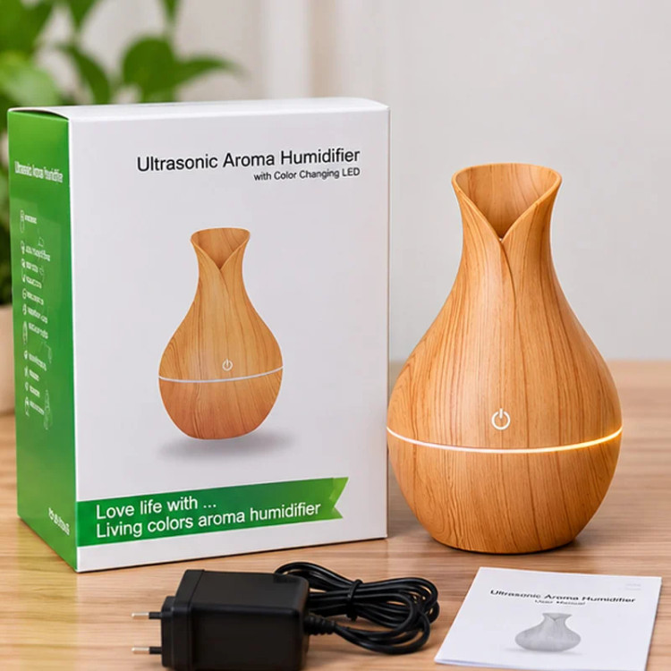 رطوبتساز و بخور سرد اولتراسونیک آروماتراپی ۲۰۰ میلیلیتر – طراحی کوزهای با نور LED