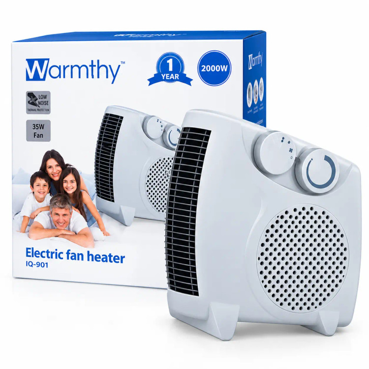 بخاری برقی فندار وارمتی مدل LQ-901 با توان 2000 وات و ترموستات قابل تنظیم و سیستم قطع خودکار Warmty electric fan heater model LQ-901 with 2000 watts of power, adjustable thermostat and automatic shut-off system
