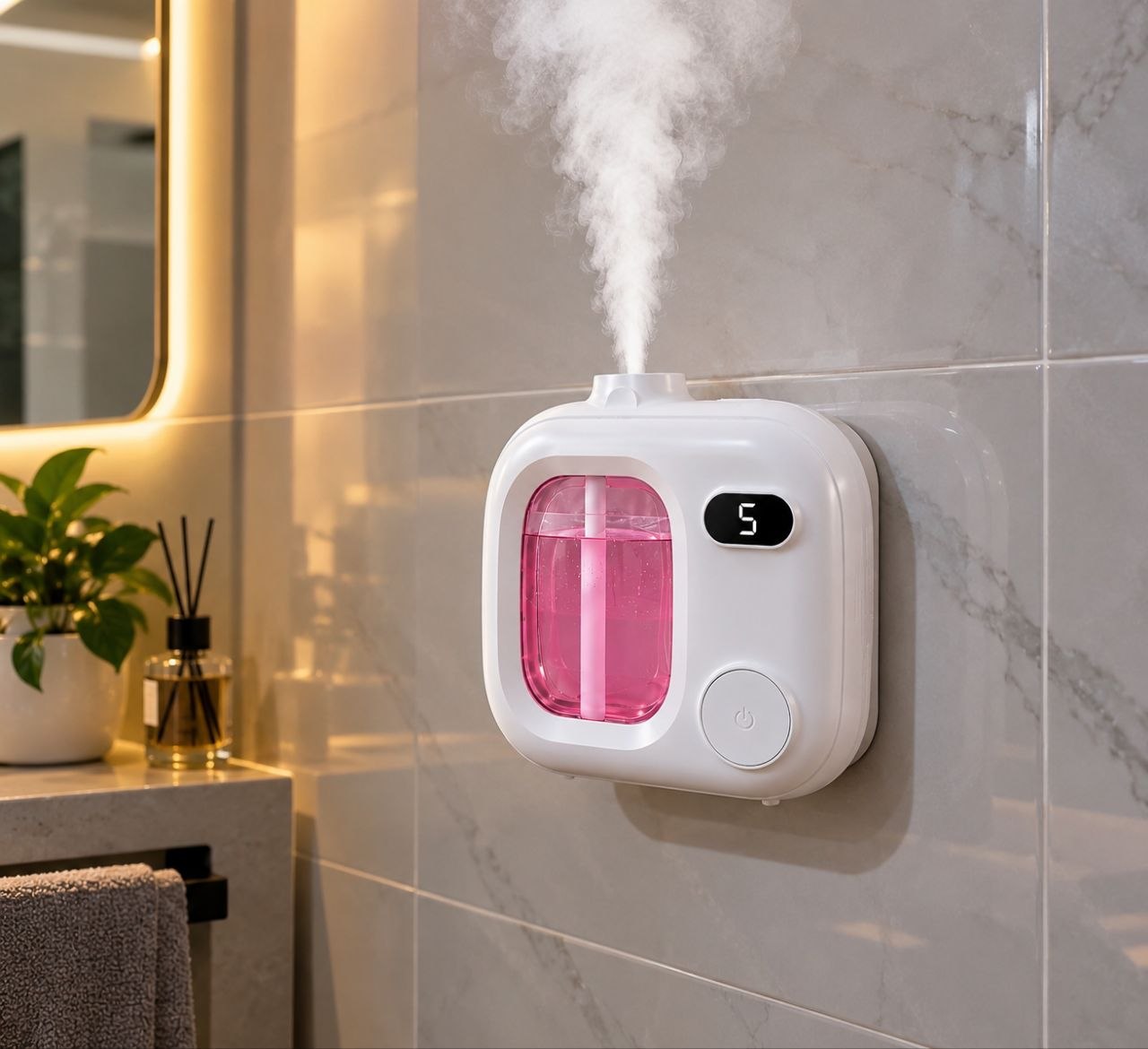 خوشبوکننده هوشمند دیواری و خودرو دستگاه پخش رایحه با ۵ حالت تنظیم و نمایشگر دیجیتال  Smart wall and car air freshener | Aroma diffuser with 5 settings and digital display