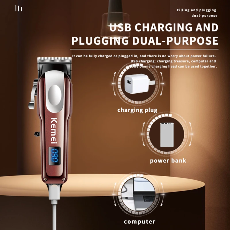 ماشین اصلاح مو و ریش کیمی مدل Kemei KM-233 با نمایشگر LCD و شارژ USB Kemei KM-233 hair and beard trimmer with LCD display and USB charging