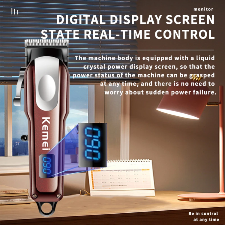 ماشین اصلاح مو و ریش کیمی مدل Kemei KM-233 با نمایشگر LCD و شارژ USB Kemei KM-233 hair and beard trimmer with LCD display and USB charging