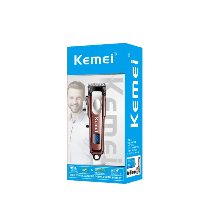 ماشین اصلاح مو و ریش کیمی مدل Kemei KM-233 با نمایشگر LCD و شارژ USB Kemei KM-233 hair and beard trimmer with LCD display and USB charging