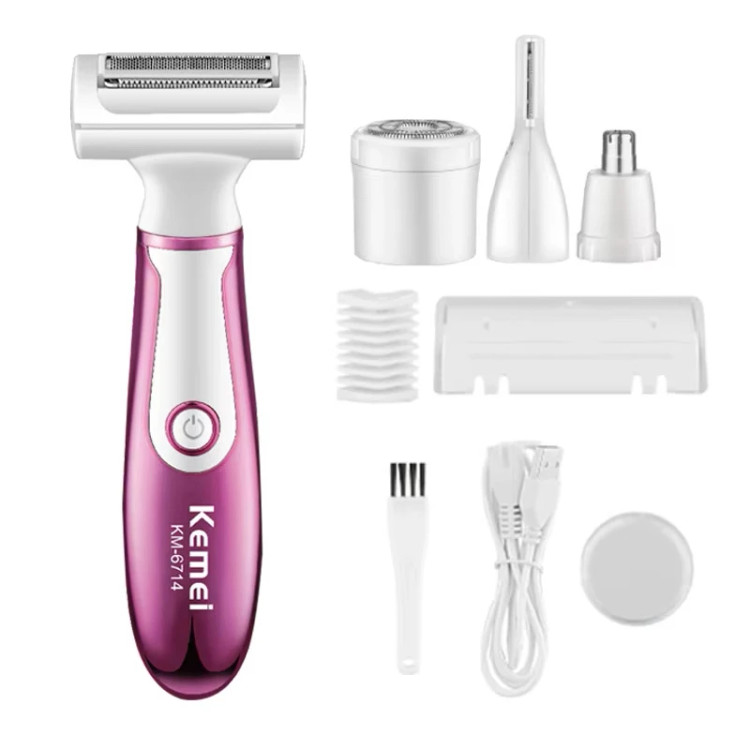 ست اصلاح و شیور ۴ کاره بانوان کیمی مدل KM-6714 (شارژی / ضدآب) Kimi 4-function women's shaving and shaver set, model KM-6714 (rechargeable / waterproof)