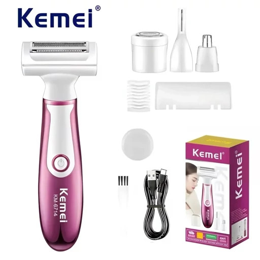 ست اصلاح و شیور ۴ کاره بانوان کیمی مدل KM-6714 (شارژی / ضدآب) Kimi 4-function women's shaving and shaver set, model KM-6714 (rechargeable / waterproof)