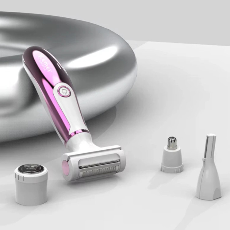 ست اصلاح و شیور ۴ کاره بانوان کیمی مدل KM-6714 (شارژی / ضدآب) Kimi 4-function women's shaving and shaver set, model KM-6714 (rechargeable / waterproof)